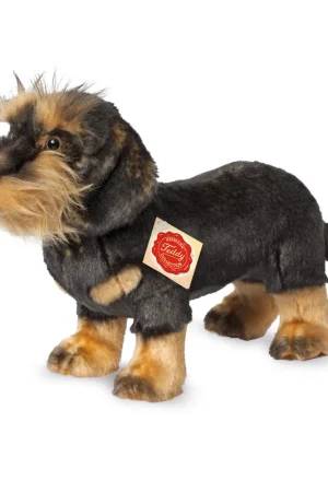 Teckel knuffel hond - pluche - zwart/bruin - 28 cm Dagaanbieding