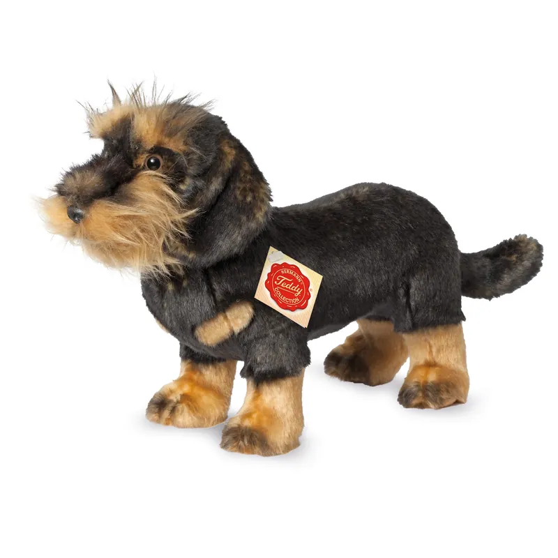 Teckel knuffel hond - pluche - zwart/bruin - 28 cm Dagaanbieding