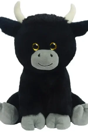 Herman stier/koe knuffel - pluche - zwart - 24 cm Flitsaanbieding