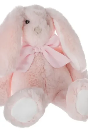 Konijn knuffel met strikje - zacht pluche - lichtroze - 30 cm Dagaanbieding