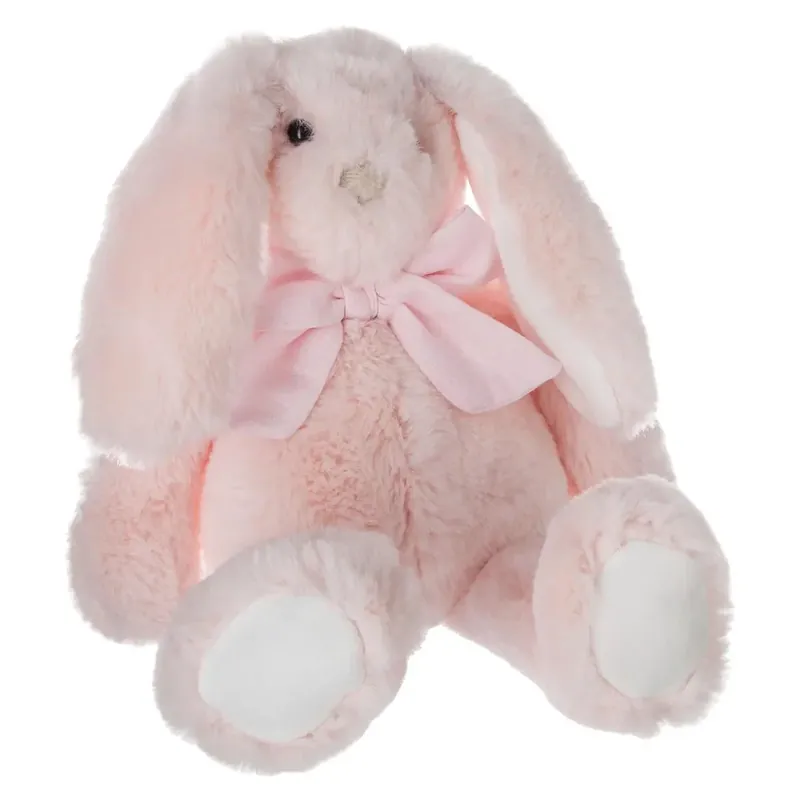 Konijn knuffel met strikje - zacht pluche - lichtroze - 30 cm Dagaanbieding