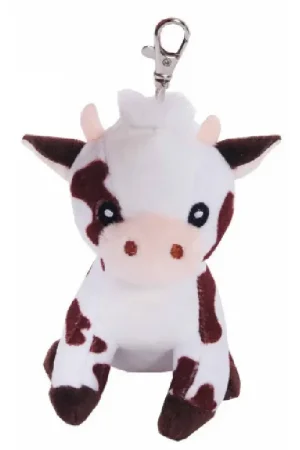 Fabrieksprijs Knuffeldier koe sleutelhanger - pluche - bruin/wit - 12 cm