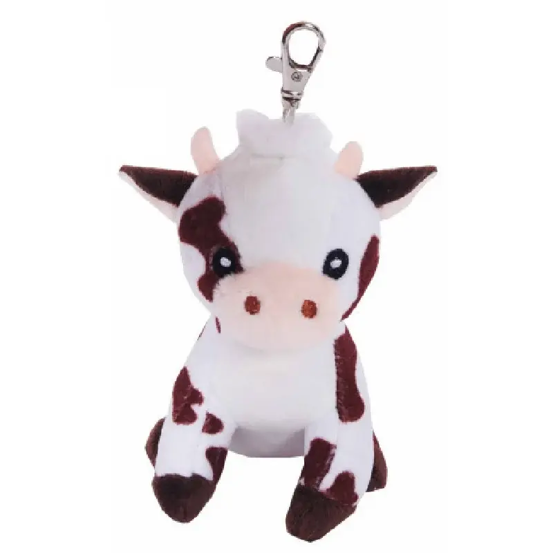 Fabrieksprijs Knuffeldier koe sleutelhanger - pluche - bruin/wit - 12 cm