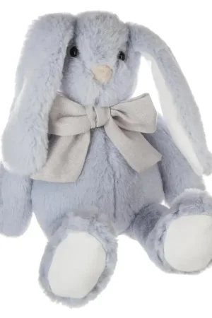 Konijn knuffel met strikje - lichtblauw - pluche - 30 cm Express Levering
