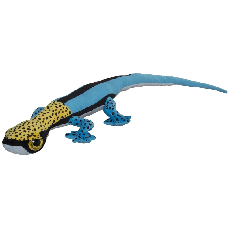 Gekko hagedis knuffel - pluche - blauw/geel - 112 cm Tijdelijk Beschikbaar