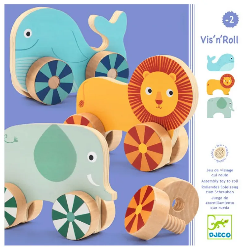 DJECO screw animals Vis'n'Roll 2yrs+ Beperkte Voorraad