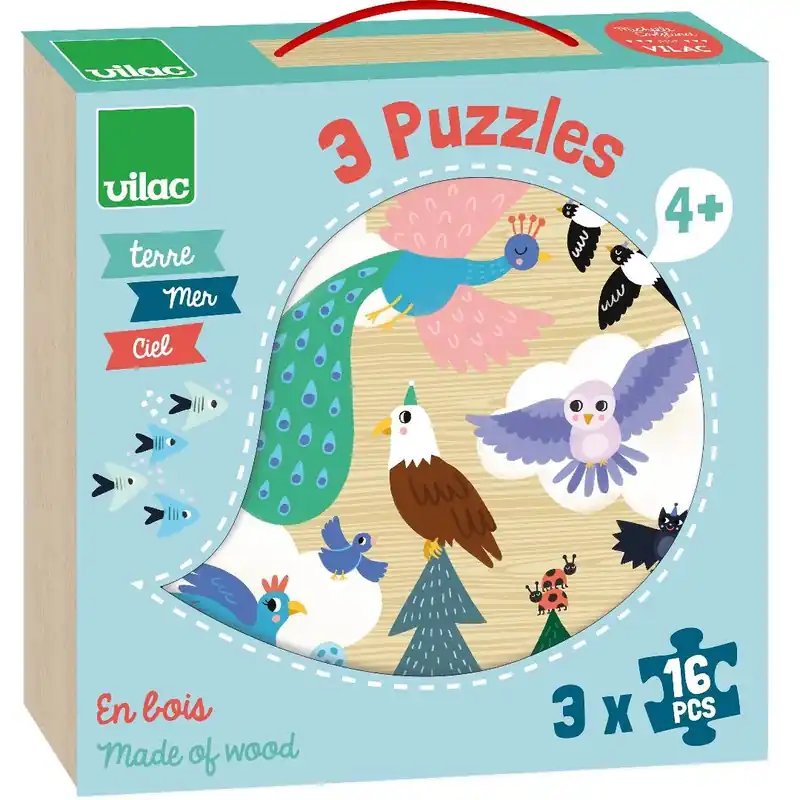 VILAC puzzles land sea air 4 yrs+ / 3 x 16 pcs Beste Prijs