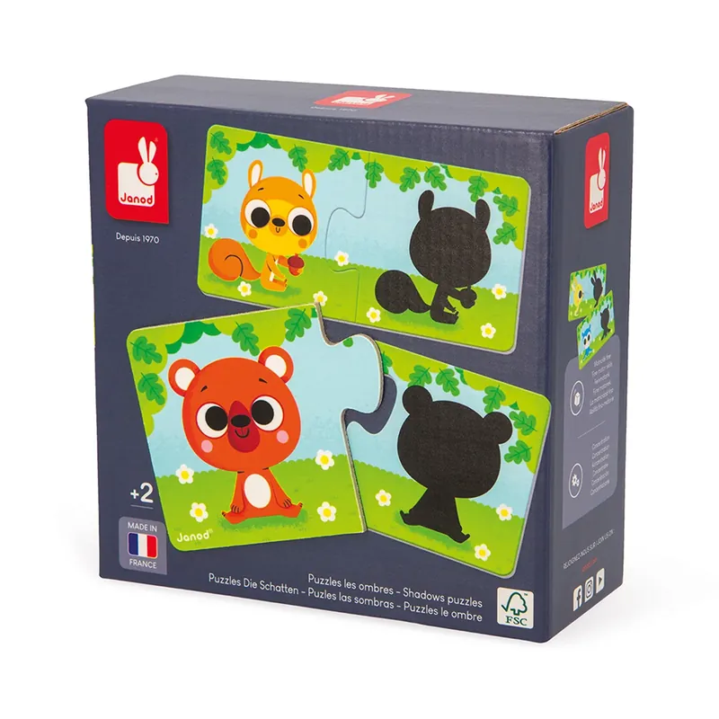JANOD puzzel dieren en schaduw 2 jr+ / 12 x 2 stks Korting