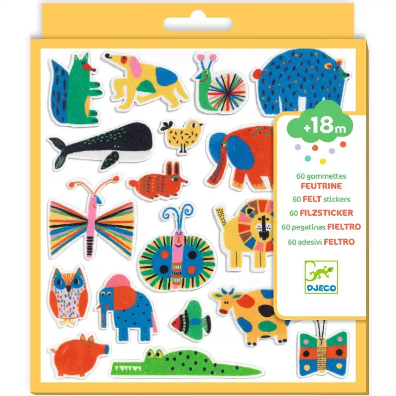 DJECO vilt stickers Overal dieren 18 mnd + Laatste Kans