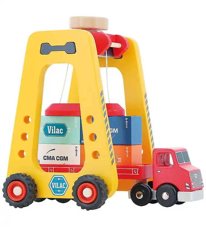 Laatste Kans Vilac Speelgoed - 23 cm - Hout - Containerkraan En Vrachtwagen