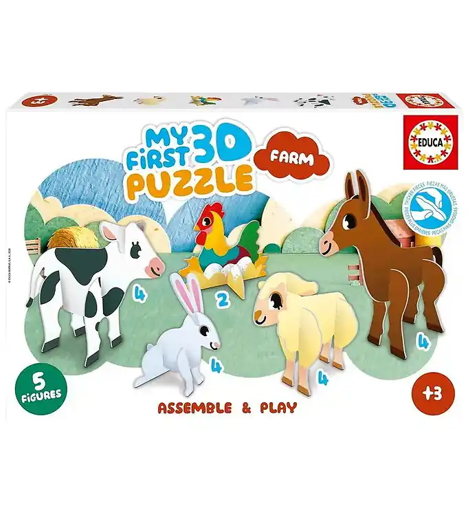 Educa 3D Puzzel - 18 Bakstenen/5 Speelfiguren - My First - Farm Laatste Kans