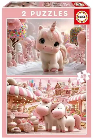 Laatste Versie Educa Puzzel - 2x48 Bakstenen - Sweet Eenhoorns