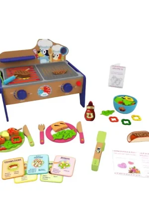 Bluey Speelset - Grilltafel BBQ & Salade - Hout - 34 Onderdelen Alleen Vandaag