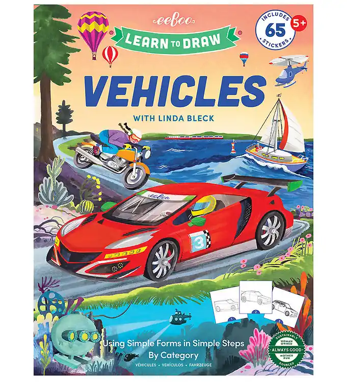 Eeboo Kleurboek m. Stickers - Leer tekenen - Voertuigen Must-Have