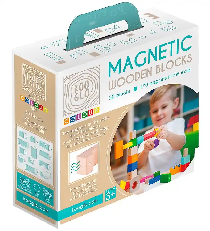 Kooglo Magnetisch Bouwblokken - Hout - 50 st. - Basic Colour Weekendaanbieding
