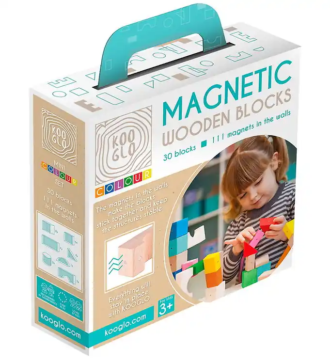 Kooglo Magnetisch Bouwblokken - Hout - 30 st. - Mini Colour Gecertificeerd