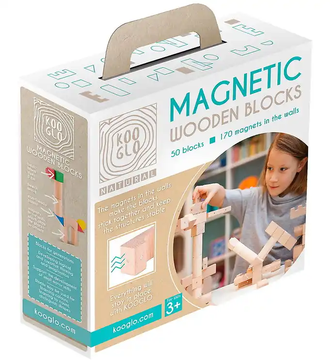 Snelle Levering Kooglo Magnetisch Bouwblokken - Hout - 50 st. - Basic Natural