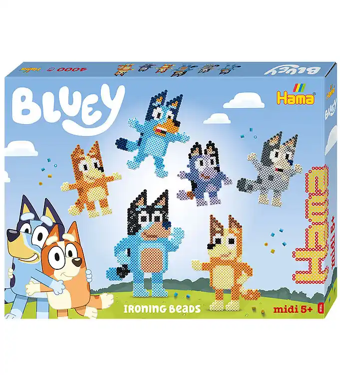 Fabrieksprijs Hama Midi Kralen - Cadeaubox - 4000 st. + 2 Borden - Bluey