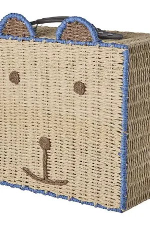 Rice Koffer - 40x34 cm - Naturel/Blauw m. Beer Op = Op