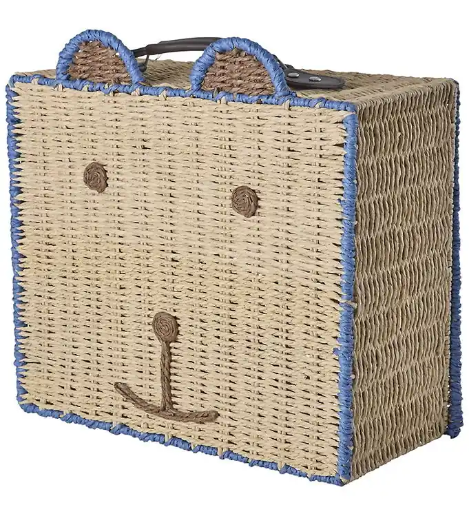 Rice Koffer - 40x34 cm - Naturel/Blauw m. Beer Op = Op