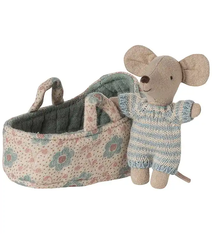 Hoge Kwaliteit Maileg Babymuis in Reiswieg - Blauw