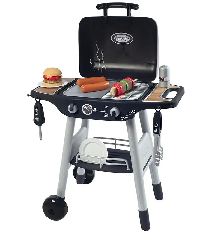 Smoby Grill m. Accessoires - 18 Onderdelen - Zwart Gereduceerde Prijs