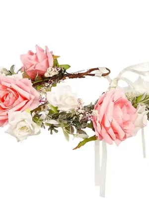 Beperkte Voorraad Souza Verkleedkleren - Haarband m. Bloemen- Eefke - Roze/Wit