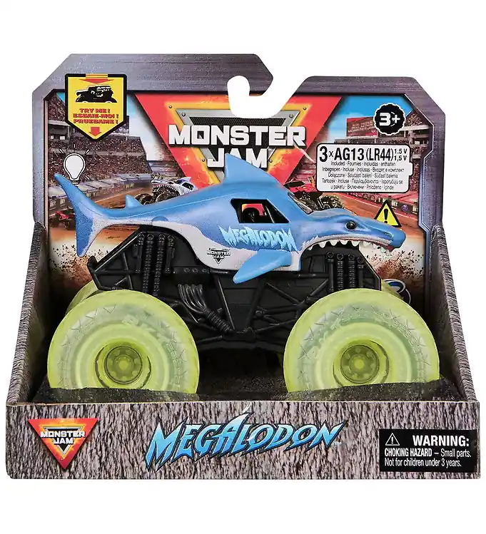 Monster Jam Truck - 1:43 - Light Up Wheels - Megalodon Express Levering