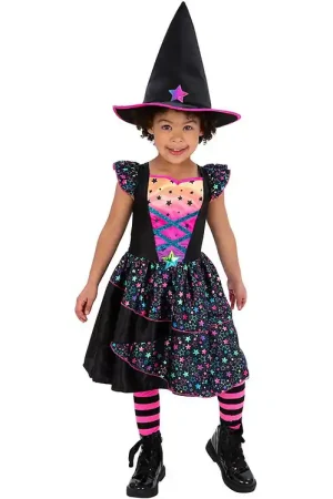 Smiffys Verkleedkleren - Neon Star Heks - Roze/Zwart Favoriet