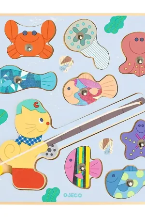 Actieprijs Djeco Magnetisch speelgoed - Puzzel & Fish Bariolo - 9 Bakstenen