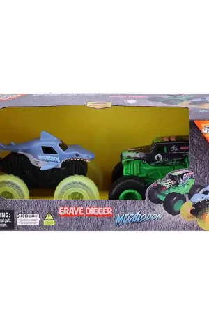 Flitsaanbieding Monster Jam Trucks - 1:43 - 2-pack -Grafdelver/Megalodon m. Lich