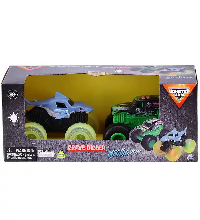 Flitsaanbieding Monster Jam Trucks - 1:43 - 2-pack -Grafdelver/Megalodon m. Lich