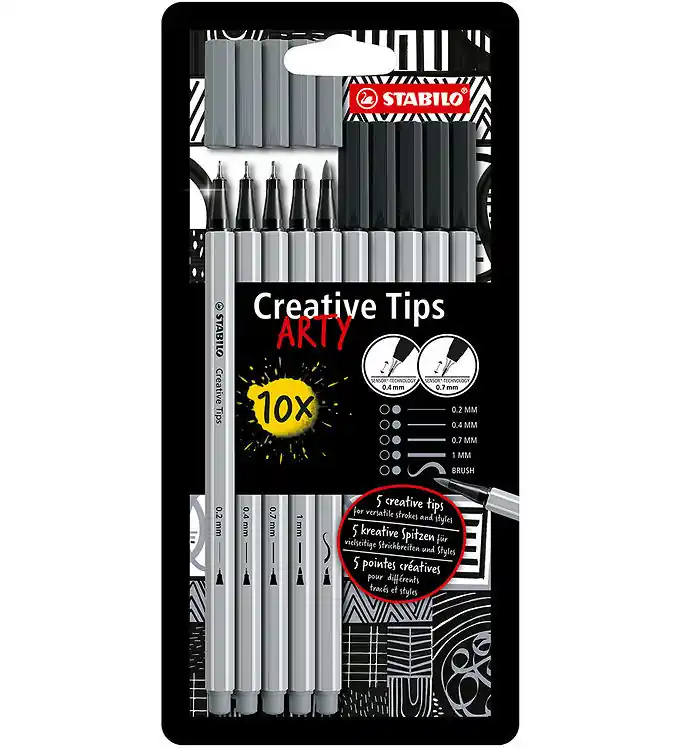 Stabilo Markers - Creatieve tips Arty - 10 st. - Zwart/Grijs Voordeelprijs