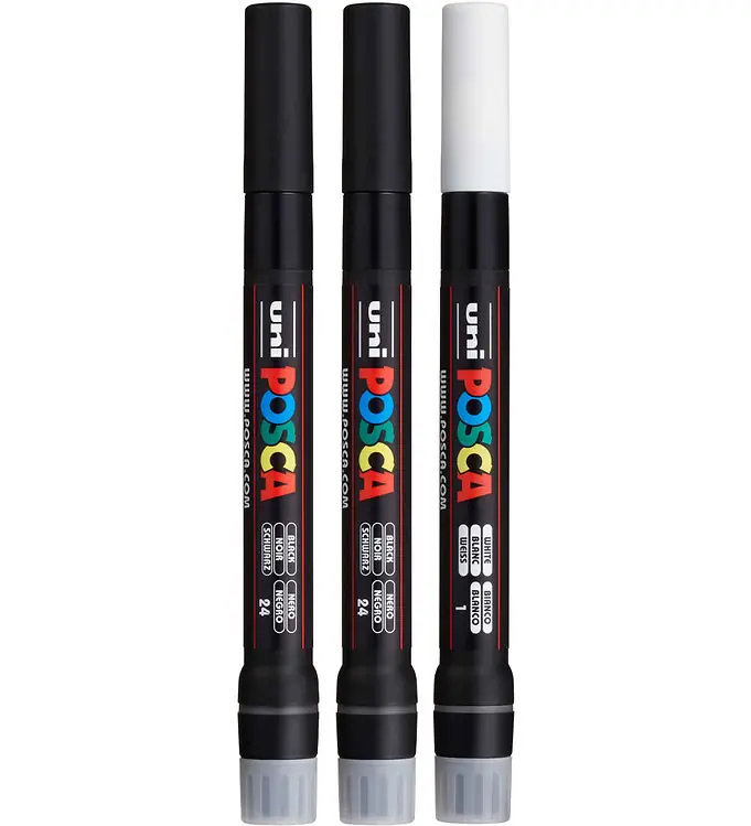 Posca Markers m. Borstel-Puntig - PCF-350 - 3 st. - Wit/Zwart Speciale Aanbieding