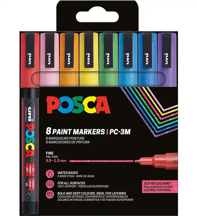 Posca Markers - PC-3M - 8 st. - Multicolour m. Glitter Finale Uitverkoop