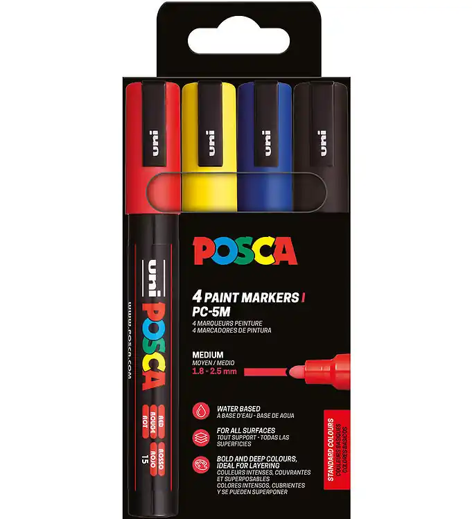 Posca Markers - PC-5M - 4 st. - Rood/Geel/Blauw/Zwart Snelle Levering
