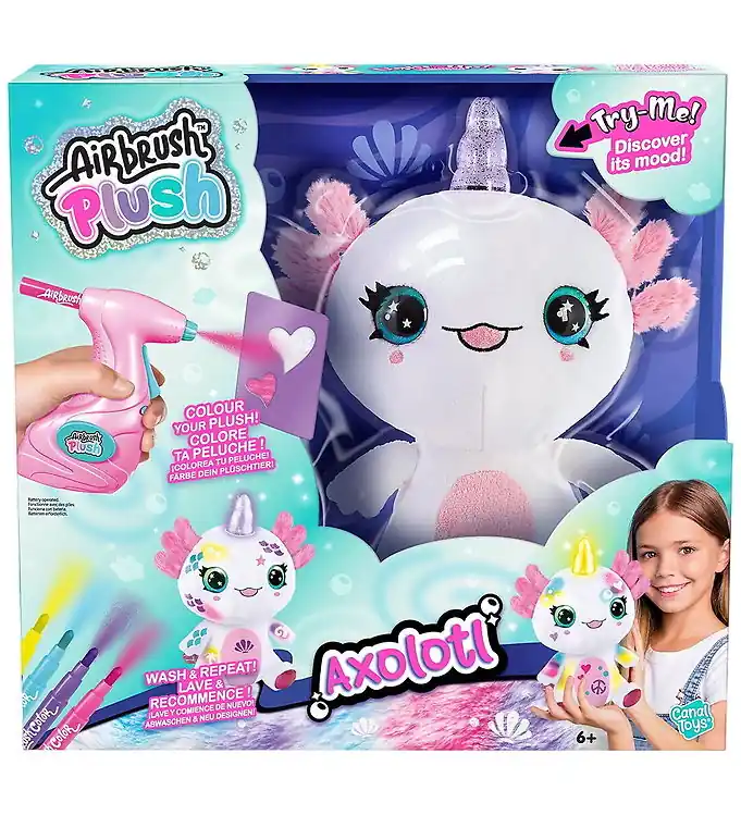 Airbrush Plush Knuffel m. Licht - 27 cm - Axolotl Eenhoorn Must-Have