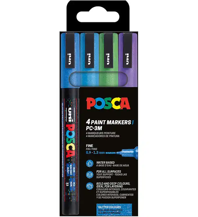 Posca Markers - PC-3M - 4 st. - Blauw/Groen/Paars m. Glitter Hete Deal