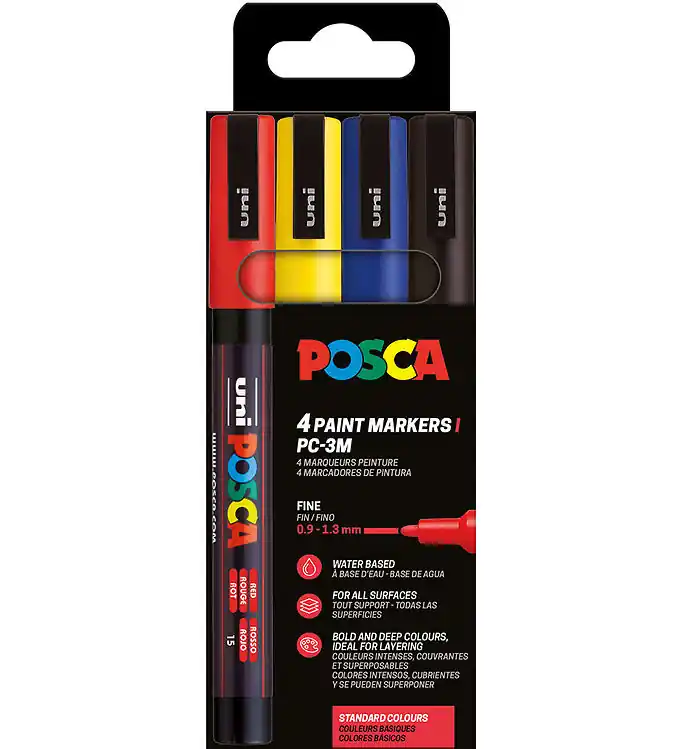 Lage Kosten Posca Markers - PC-3M - 4 st. - Rood/Geel/Blauw/Zwart