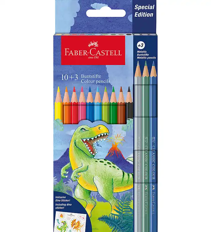 Beste Prijs Faber-Castell Kleurpotloden - 10+3 st. - Dinosaur Metallic