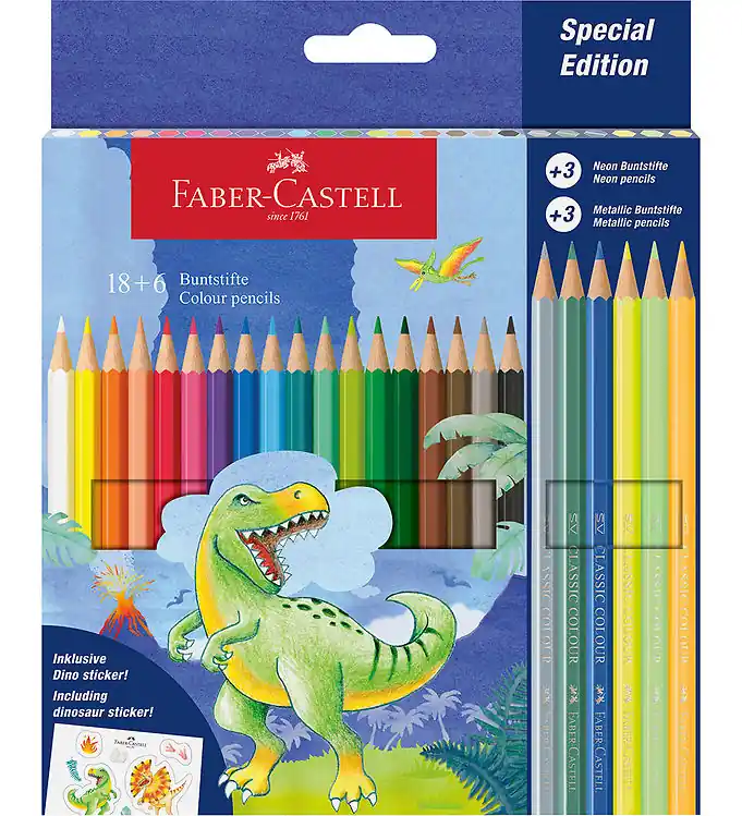 Faber-Castell Kleurpotloden - 18+6 st. - Dinosaur Metallic/Neon Weekendaanbieding