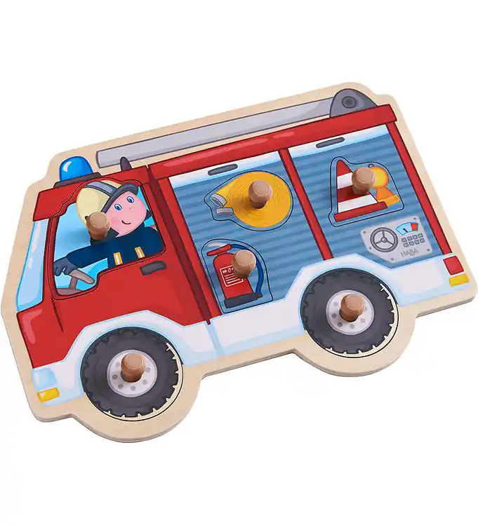 Gecertificeerd HABA Puzzel - 6 Bakstenen - Hout - Brandweerwagen