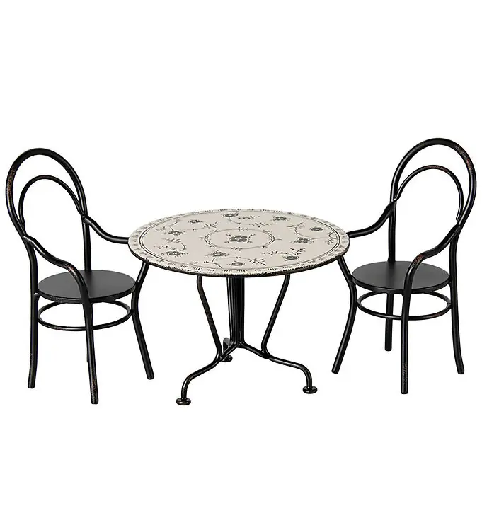 Korting Maileg Miniatuur eettafel en 2 stoelen - Zwart/Beige