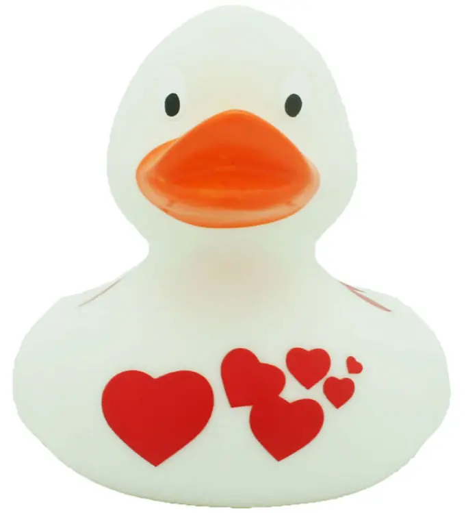 Rubber Eend - Wit m. Rode harten Koop Online