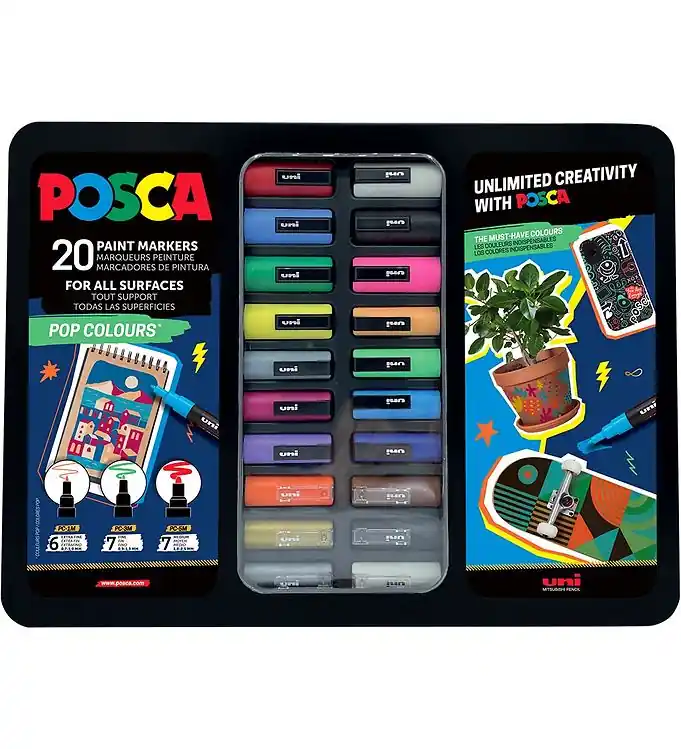 Posca Markers m. Metalen doos - 20 stk - Pop Kleuren Gecertificeerd