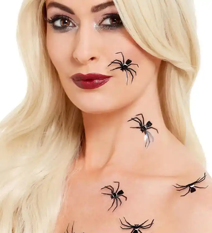 Smiffys Stickers - 3D Spider Stickers - 6-pack - Zwart Exclusieve Aanbieding