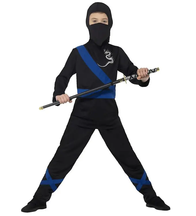 Smiffys Kostuum - Ninja Assassin - Zwart/blauw Tijdelijk Beschikbaar