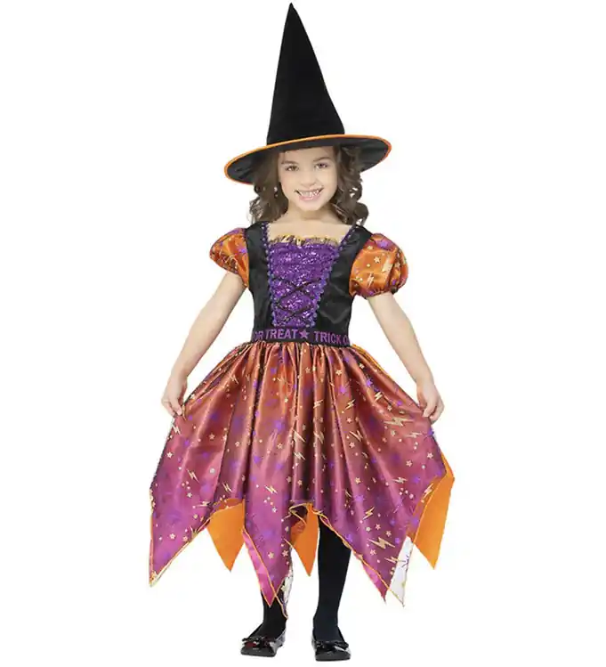 Hete Deal Smiffys Kostuum - Moon & Stars Witch - Paars/Oranje