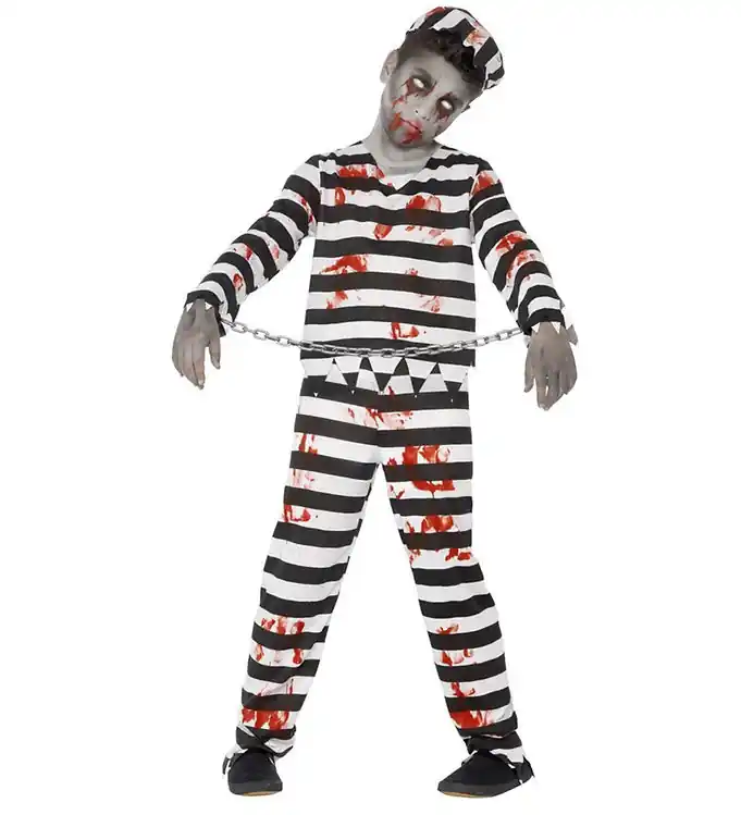 Gratis Retour Smiffys Kostuum - Zombiegevangene - Zwart/Wit