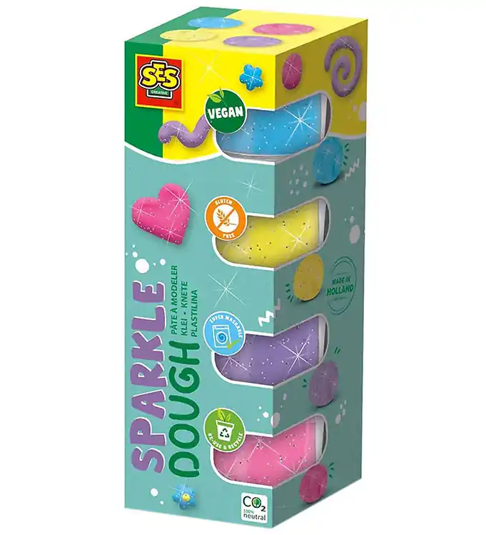 SES Creative Speelklei - 4x90gr - Zijdezacht Glitter Beperkt Aanbod